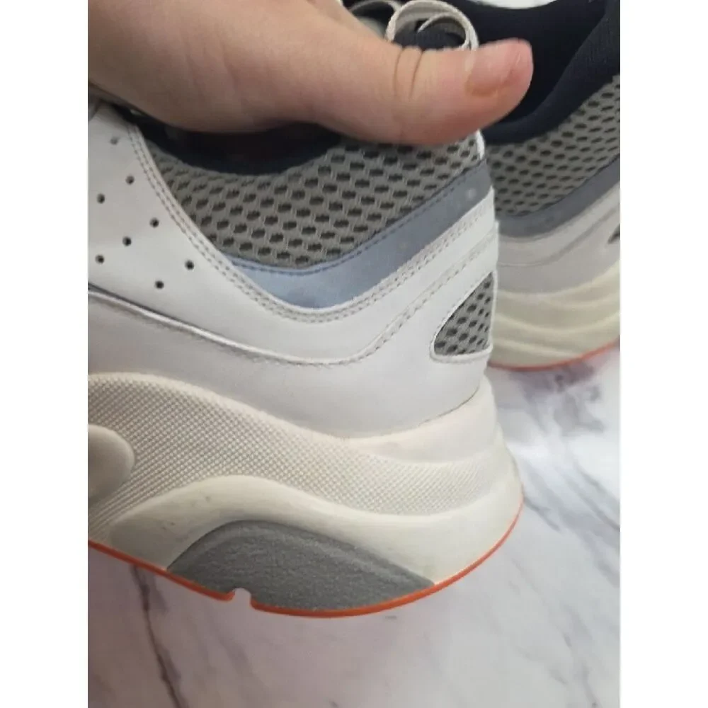 Dior Men’s Athletic Sneakers in White, Gray, Black with Orange Sole